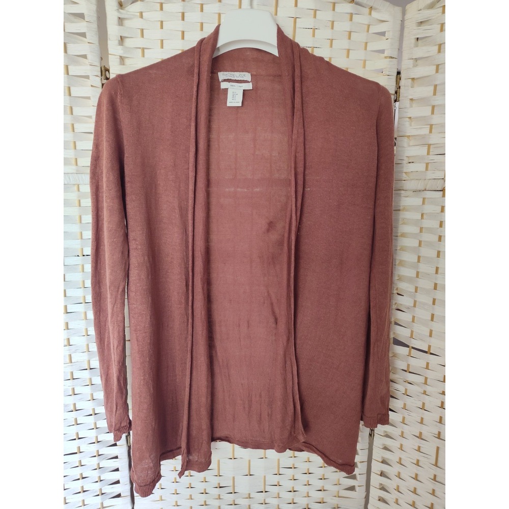 Rachel Zoe 100% Linen Open Front Cardigan Rust Women Small Longline Lagenlook